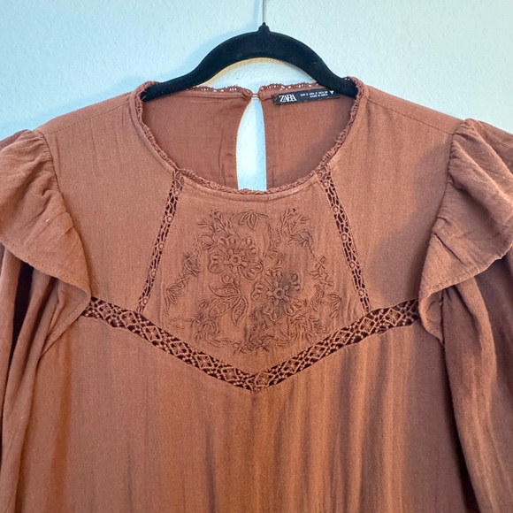 Zara Brown Smocked Tiered Sundress with Bishop Sleeves - Picture 3 of 8